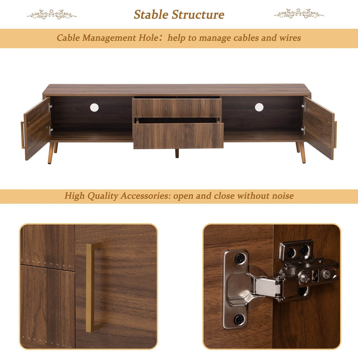 Mid Century Modern Walnut Wood TV Stand With Storage - Sleep Galleria