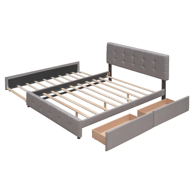 Upholstered Platform Bed With Drawers And Twin XL Trundle - Omega Lifestyles