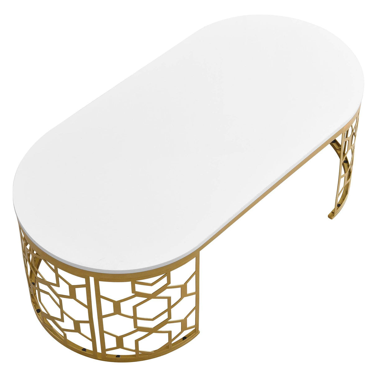 Modern Oval White MDF Gold Metal Coffee Table - Sleep Galleria