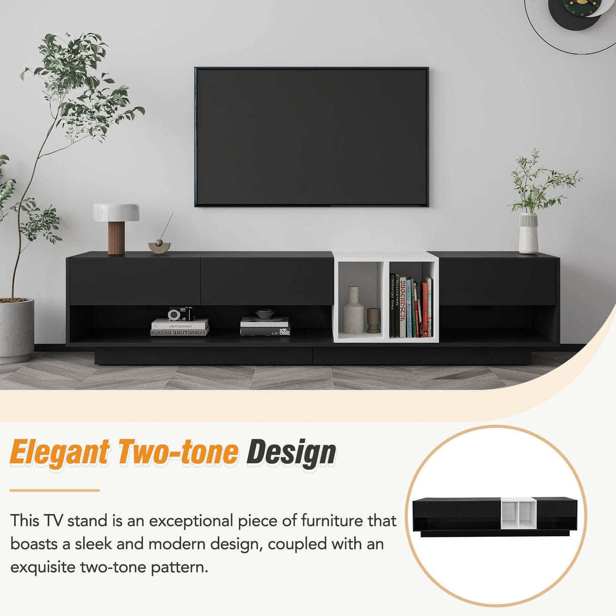 Sleek Two-Tone Black Particle Board TV Stand - Sleep Galleria