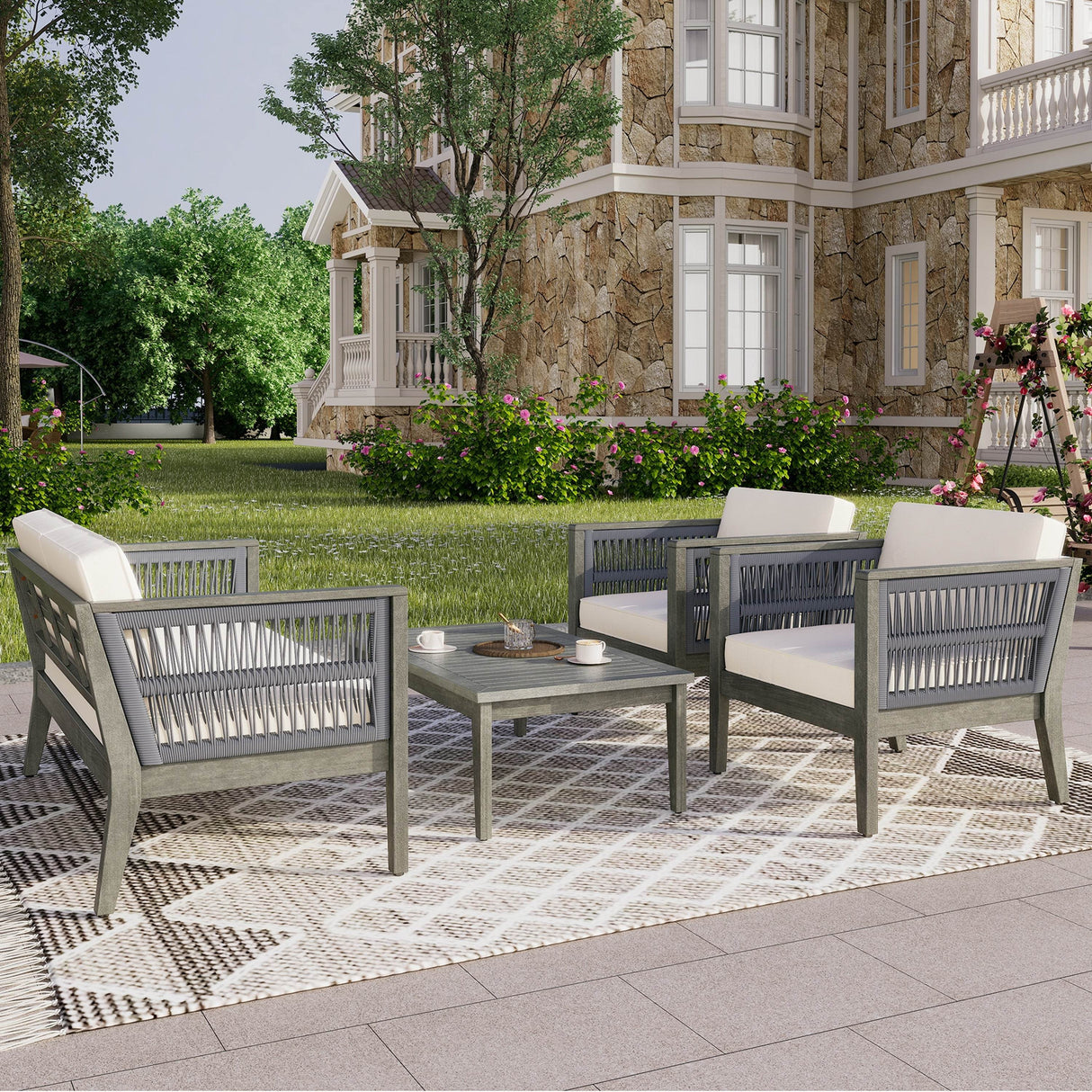4-Piece Acacia Wood Outdoor Patio Furniture Set