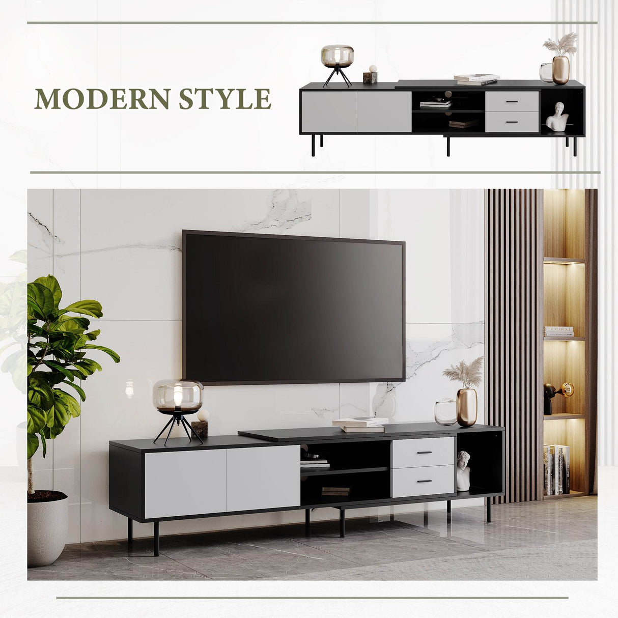 Modern Minimalist Black Grey MDF TV Stand - Sleep Galleria