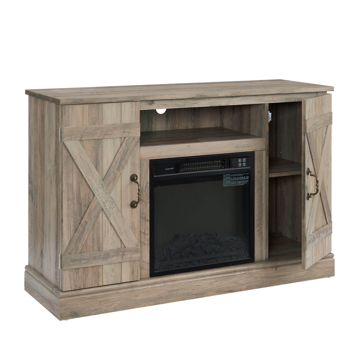 Farmhouse Gray Wash MDF Media TV Stand Fireplace - Sleep Galleria
