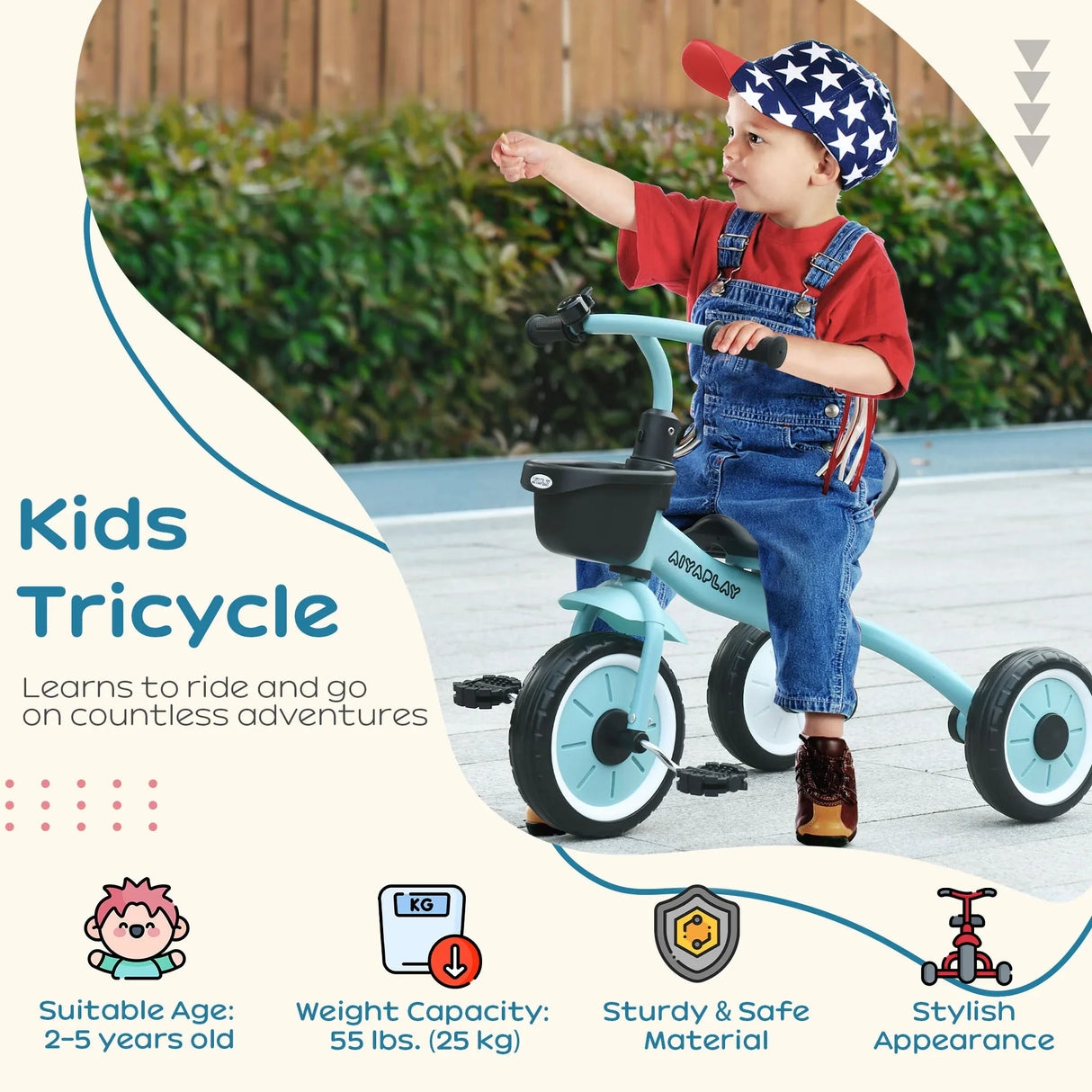 Adjustable Seat Toddler Metal Kids Tricycle With Basket Bell - Omega Lifestyles