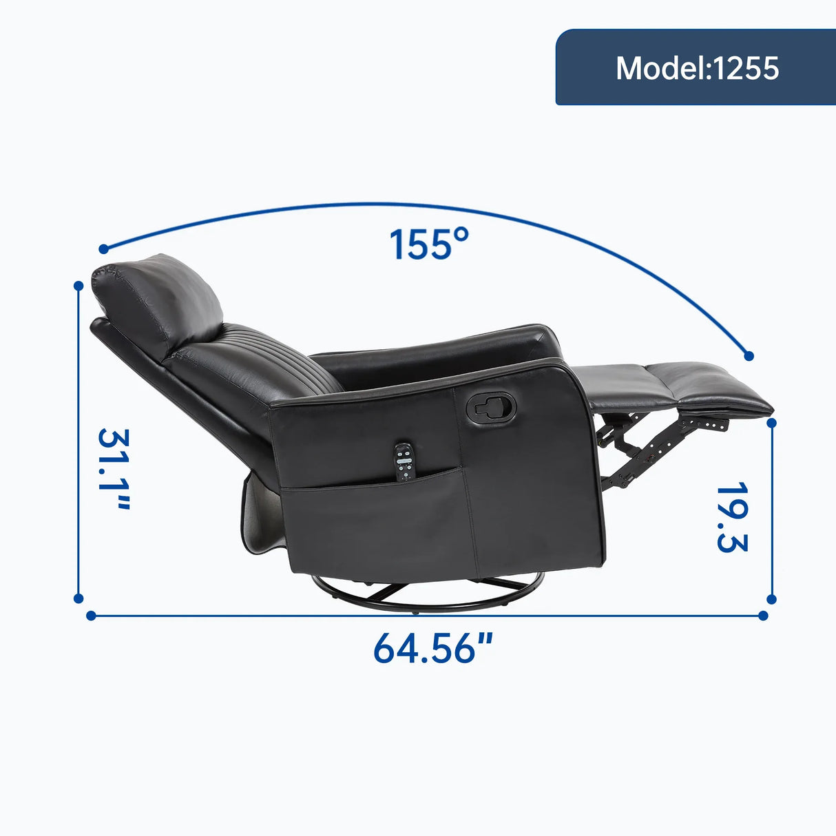 Black Faux Leather Medium-Firm Heat Massage Recliner Chair - Omega Lifestyles