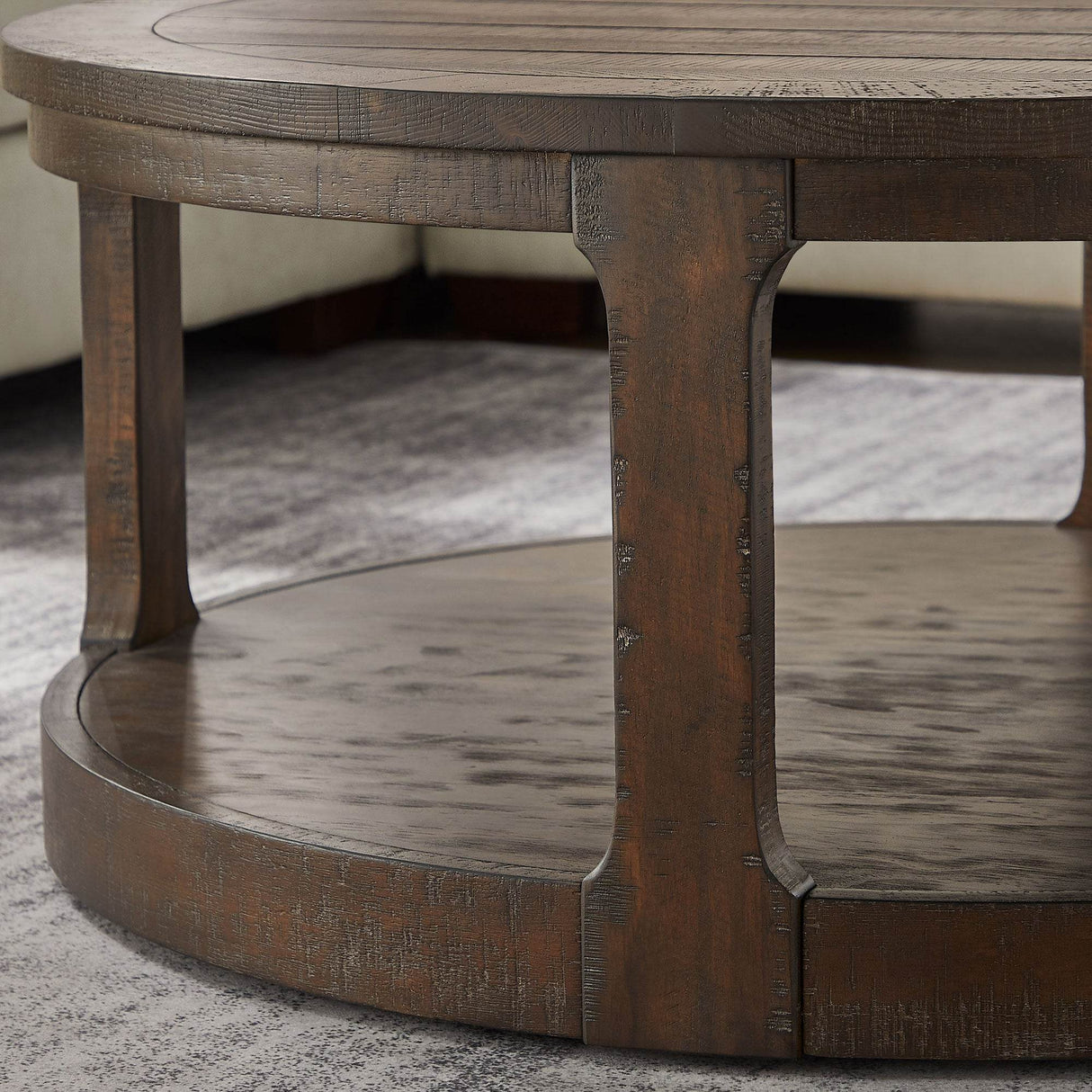 40-Inch Rustic Round Solid Wood Coffee Table With Wheels - Sleep Galleria