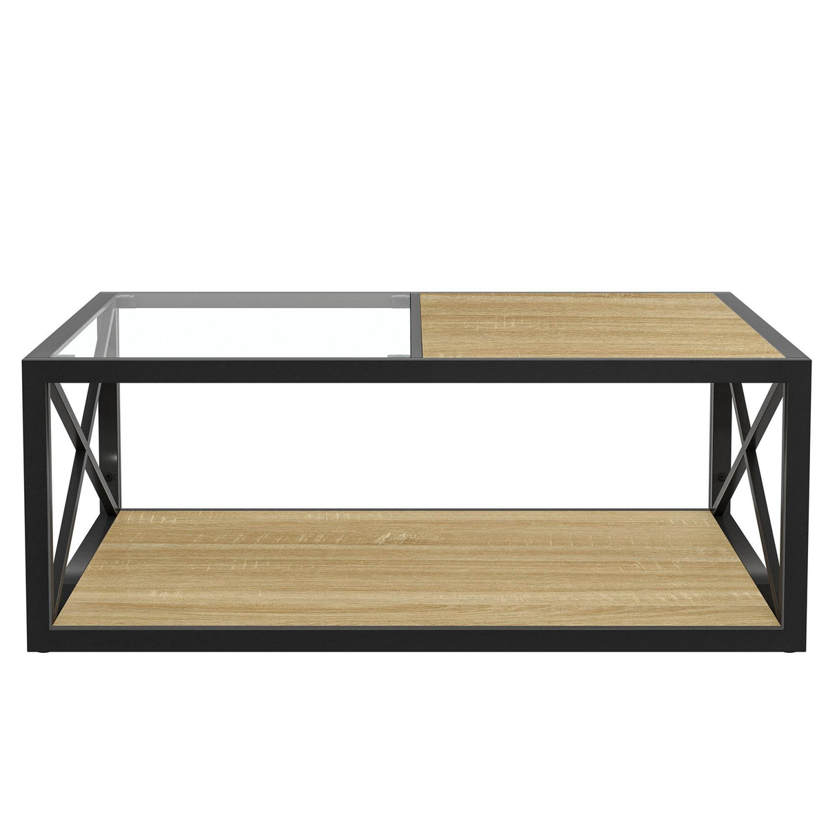 Industrial Glass And Natural Wood Modern Coffee Table - Sleep Galleria