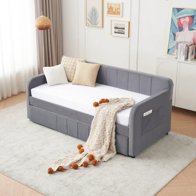 Twin Velvet Upholstered Daybed Frame With Trundle - Omega Lifestyles