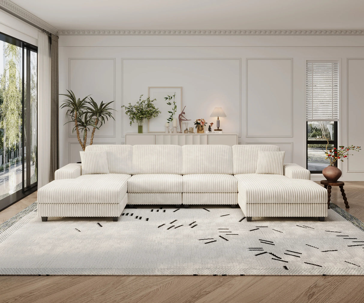 Modern Convertible U-Shaped Corduroy Fabric Sofa - Omega Lifestyles