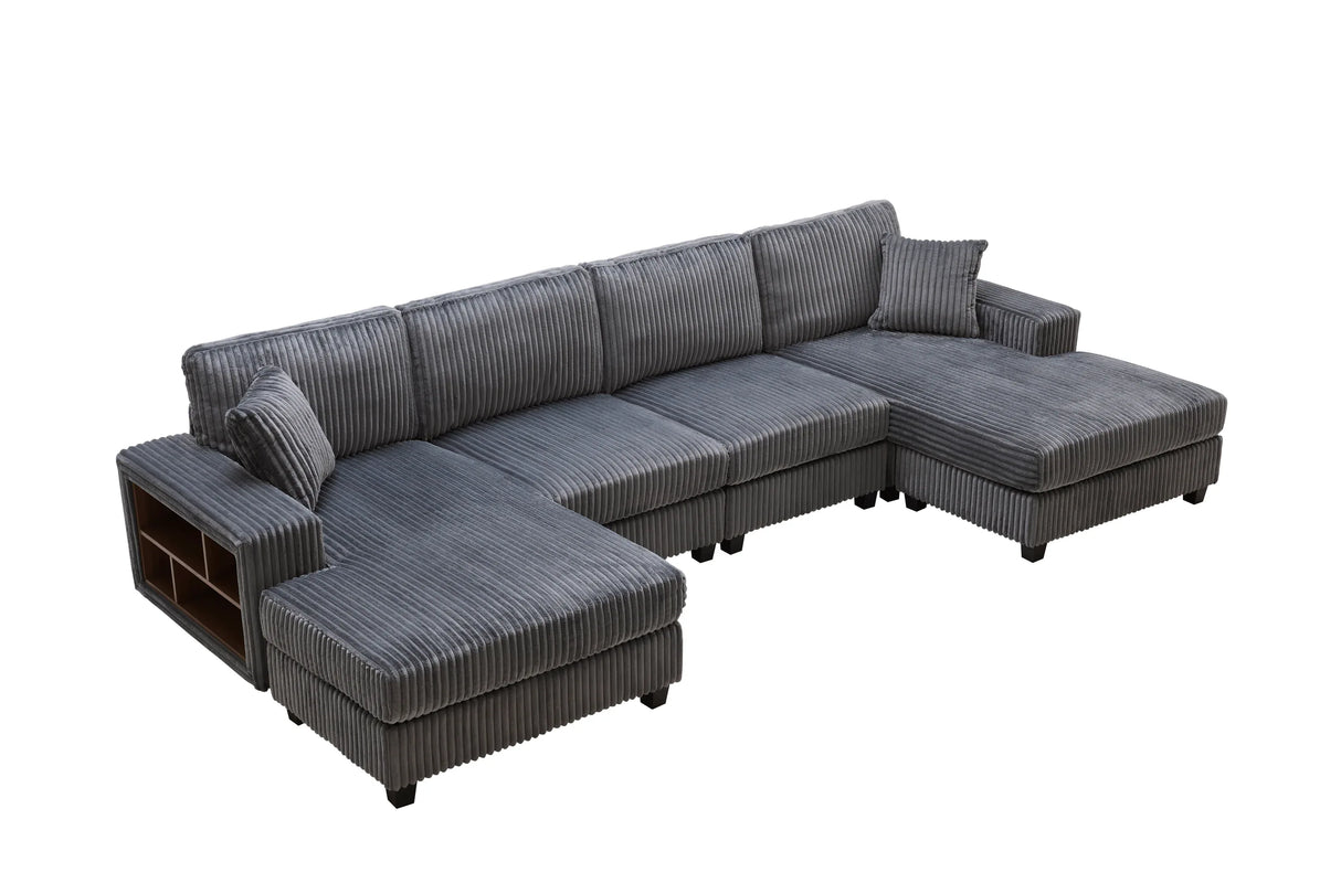 Modern Convertible U-Shaped Corduroy Fabric Sofa - Omega Lifestyles