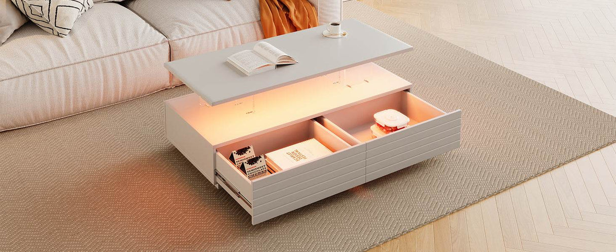 Modern White LED Lighting Coffee Table With Drawers - Sleep Galleria
