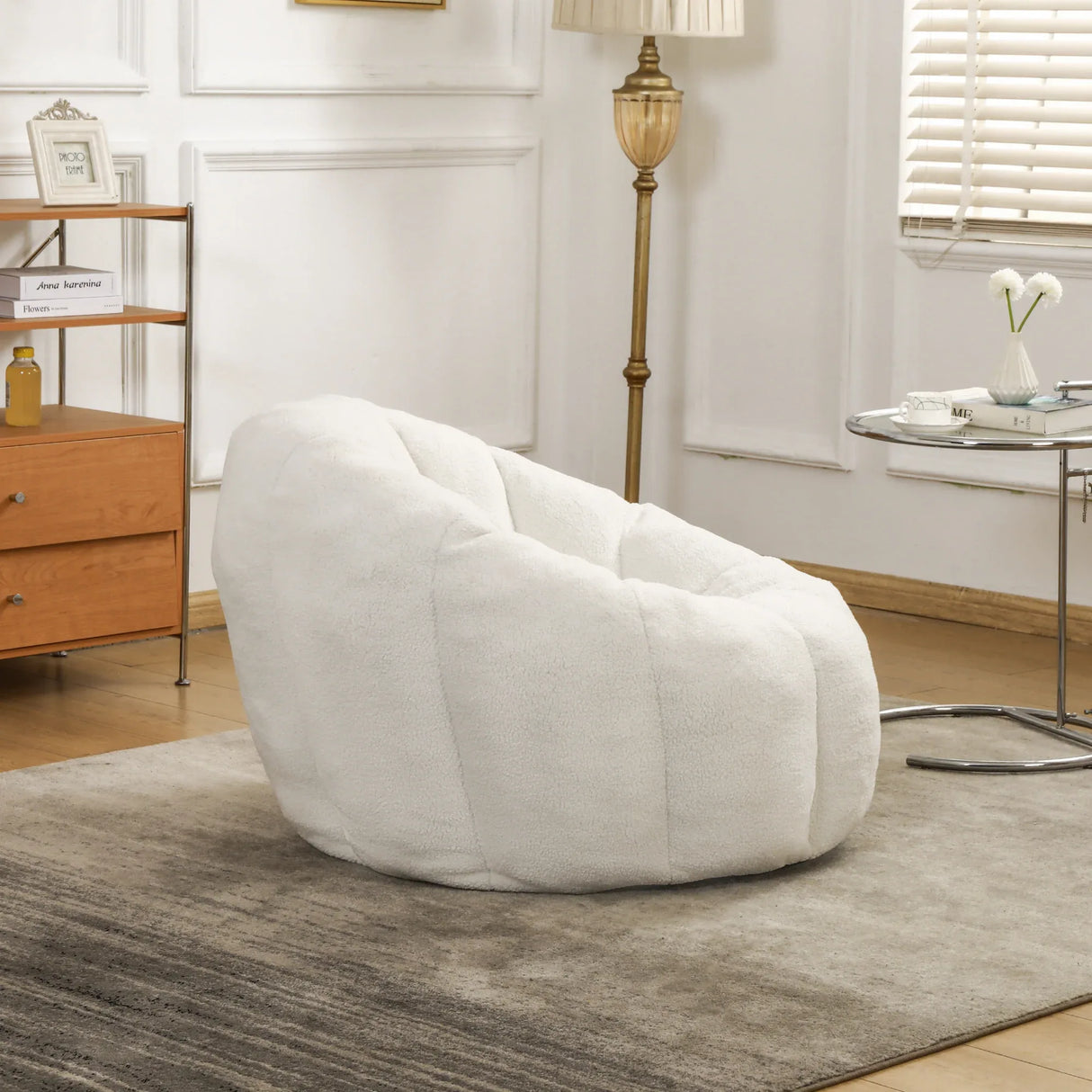 Plush Teddy Foam Bean Bag Chair With Armrests - Omega Lifestyles