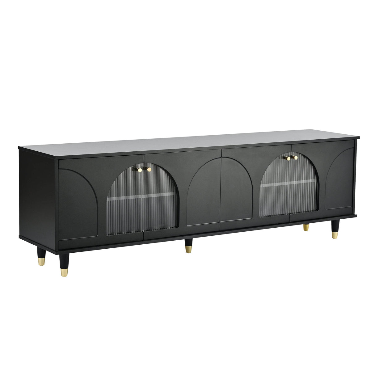 Contemporary Black TV Stand With Fluted Glass Doors - Sleep Galleria