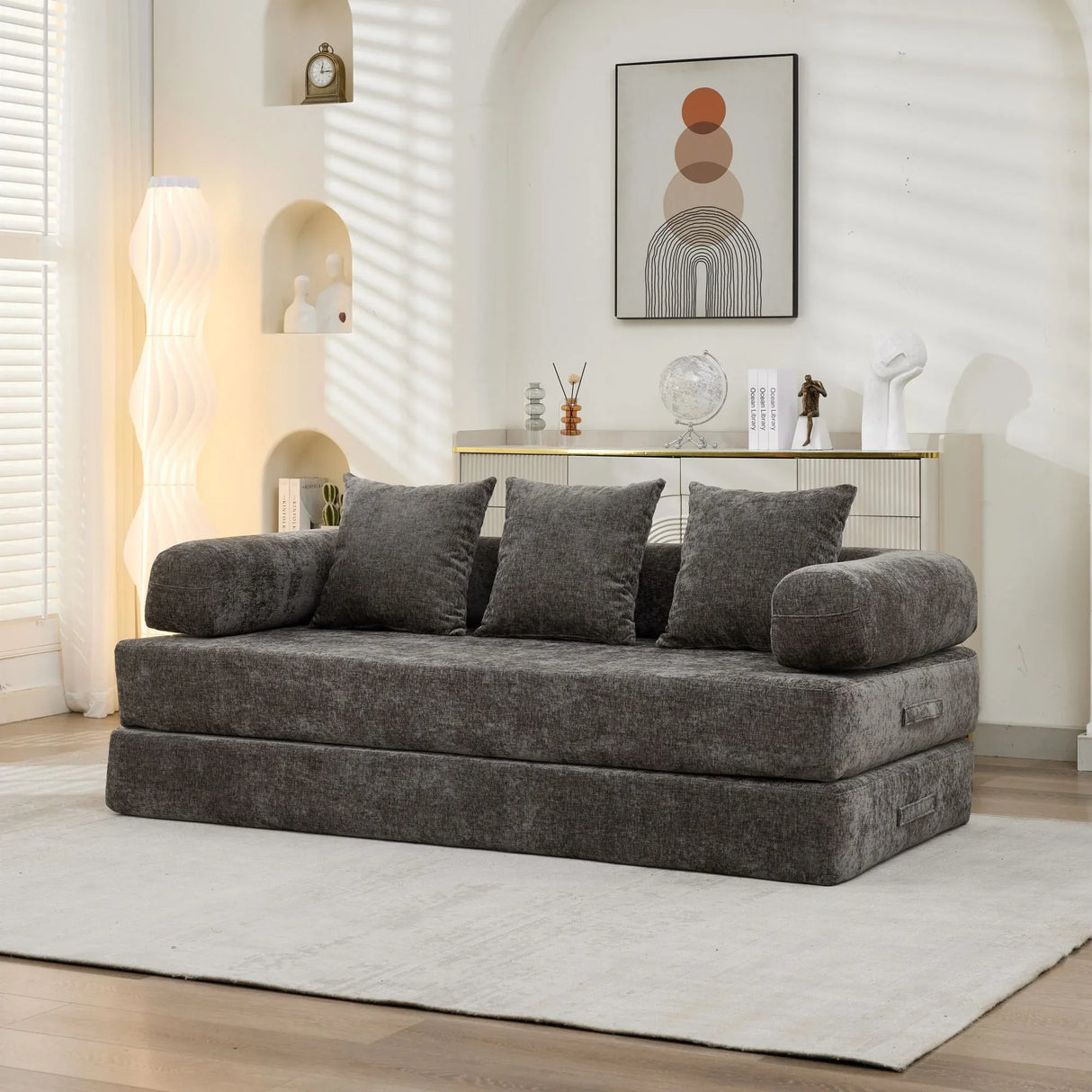 Comfy Convertible Chenille Folding Floor Sofa Bed - Omega Lifestyles