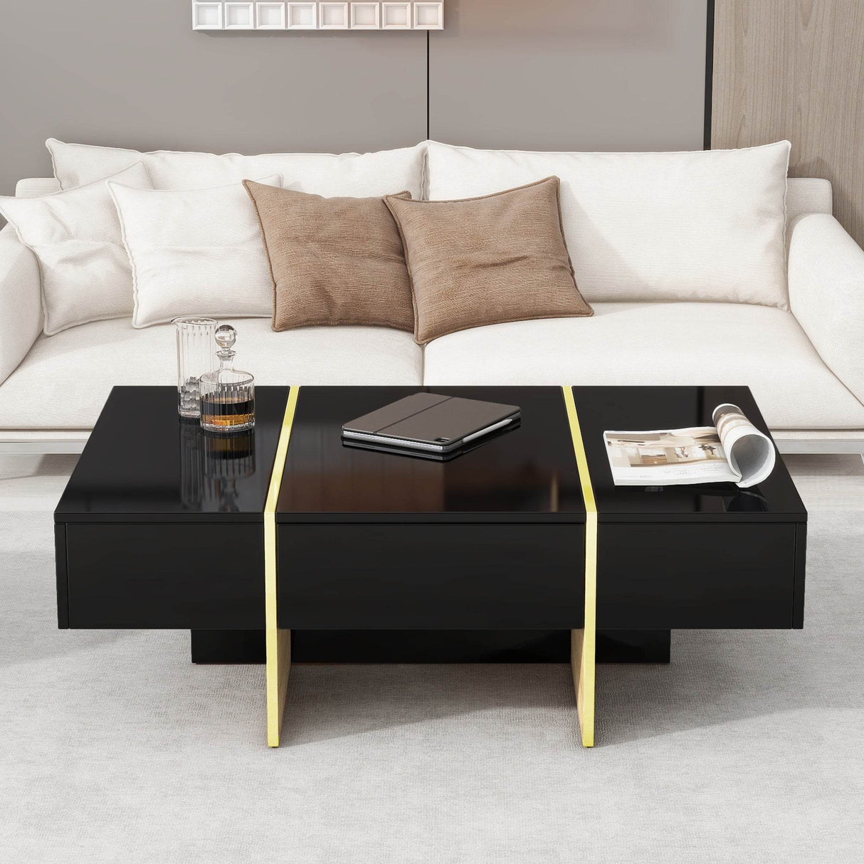 Minimalist High Gloss Black And Gold Coffee Table - Sleep Galleria