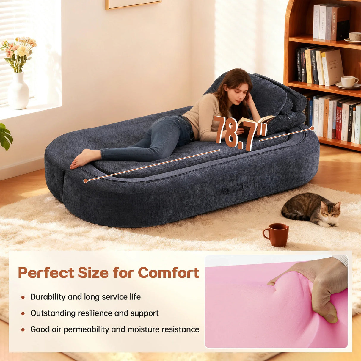 Modern Convertible Linen Foam-Filled Sleeper Sofa Bed With Pillows - Omega Lifestyles