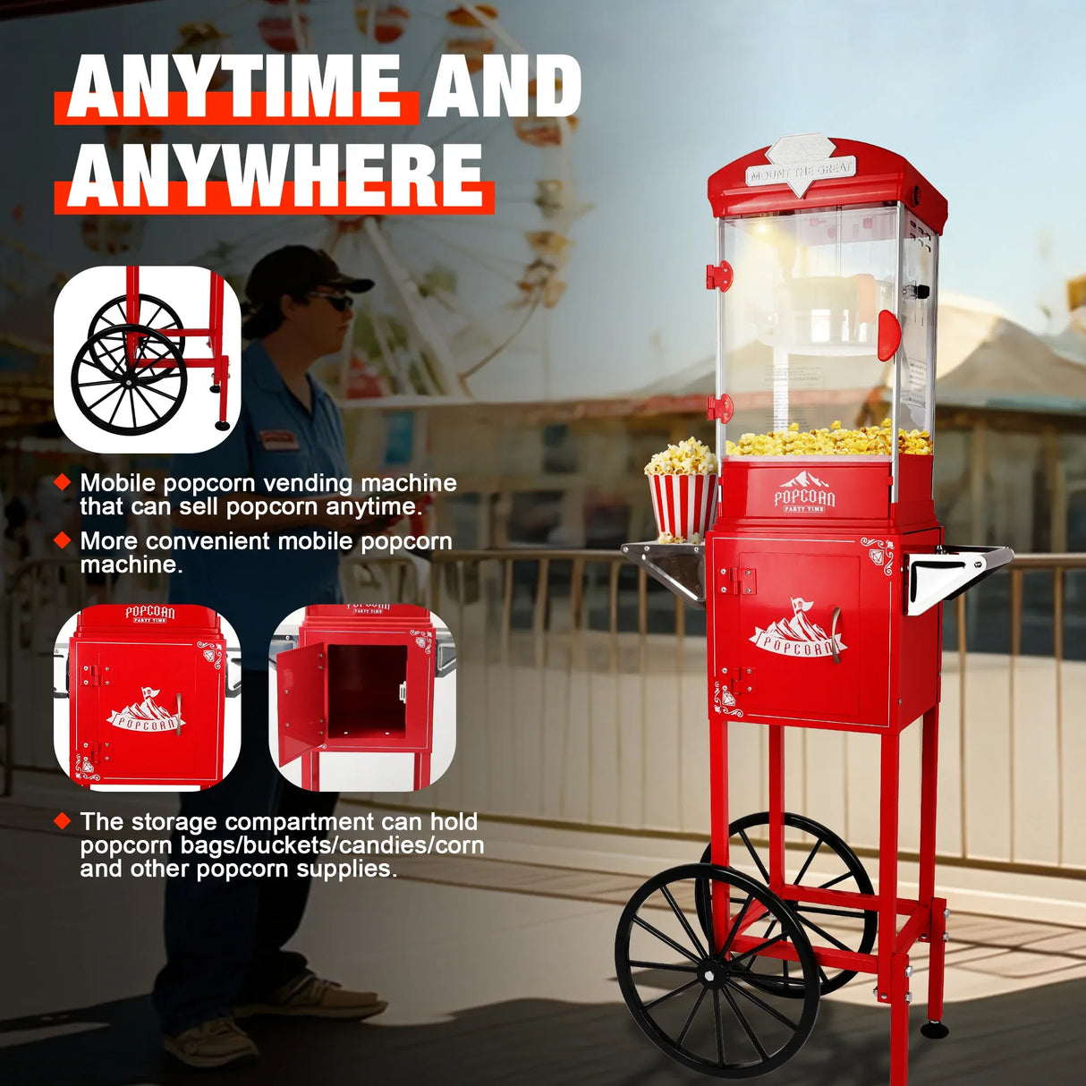 Portable 10 Oz Kettle Popcorn Machine With Cart - Omega Lifestyles