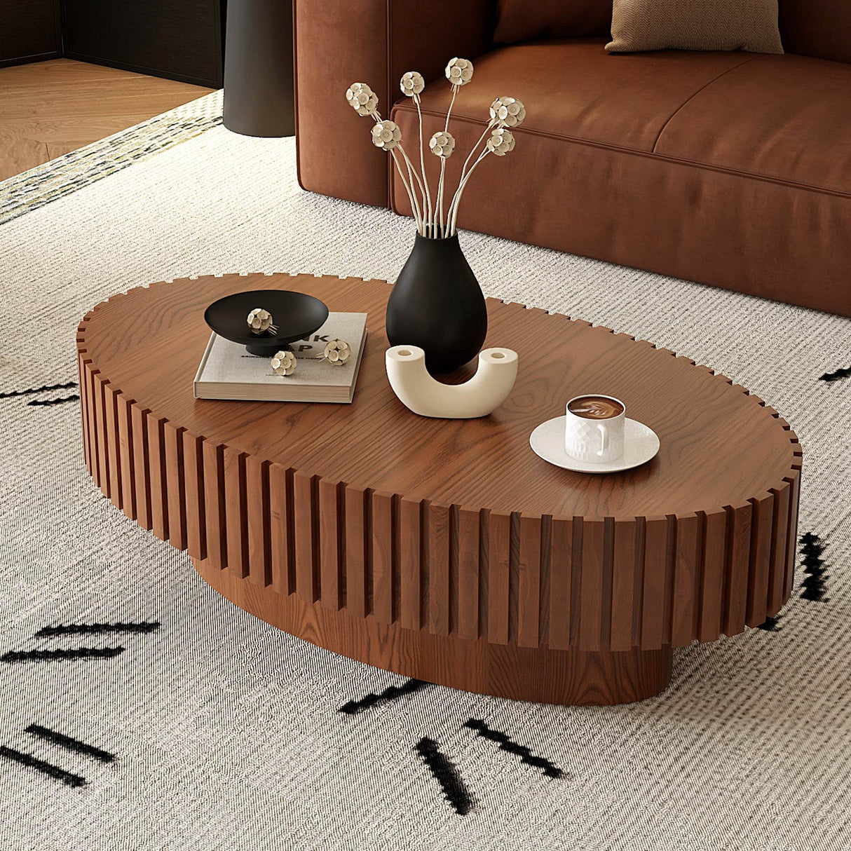 Modern Handcrafted Oval Pedestal MDF Coffee Table - Sleep Galleria