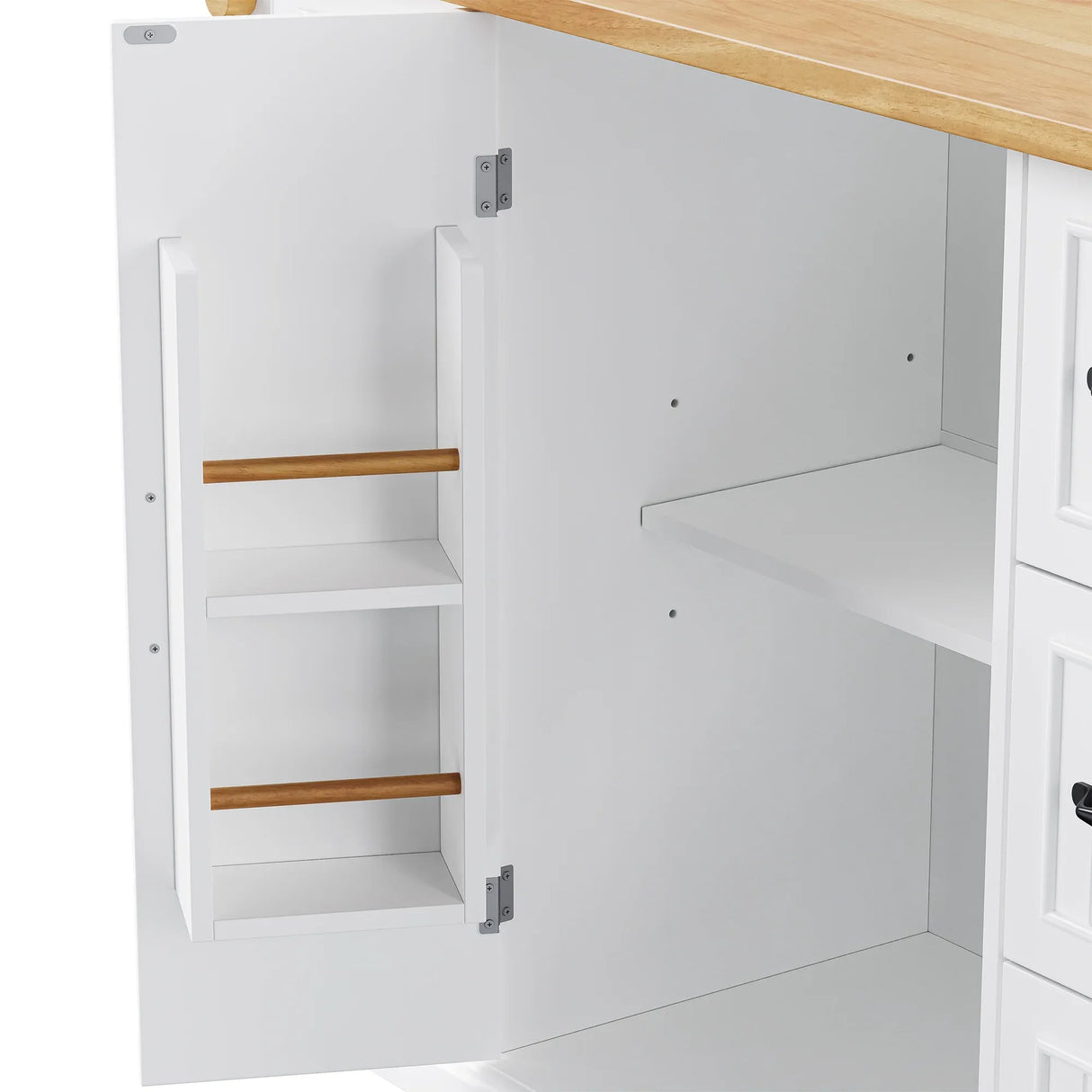 Rustic White Rubber Wood Rolling Kitchen Island Cart - Omega Lifestyles