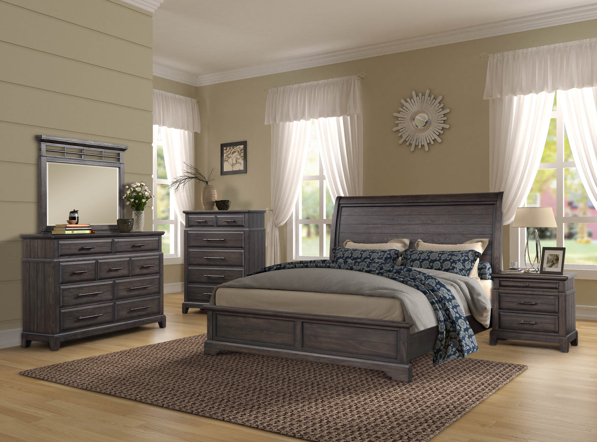 Queen Solid Wood Mahogany 5-Piece Sleigh Bed Set