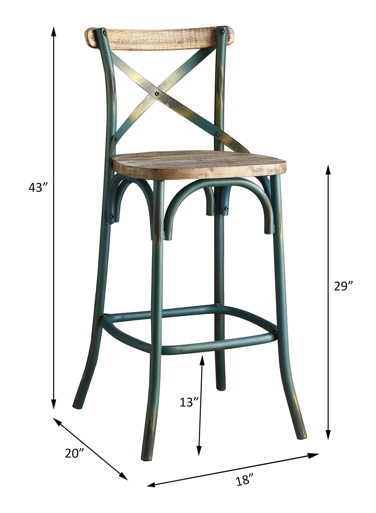 Vintage Industrial Armless Bar Chair With Oak And Turquoise - Omega Lifestyles