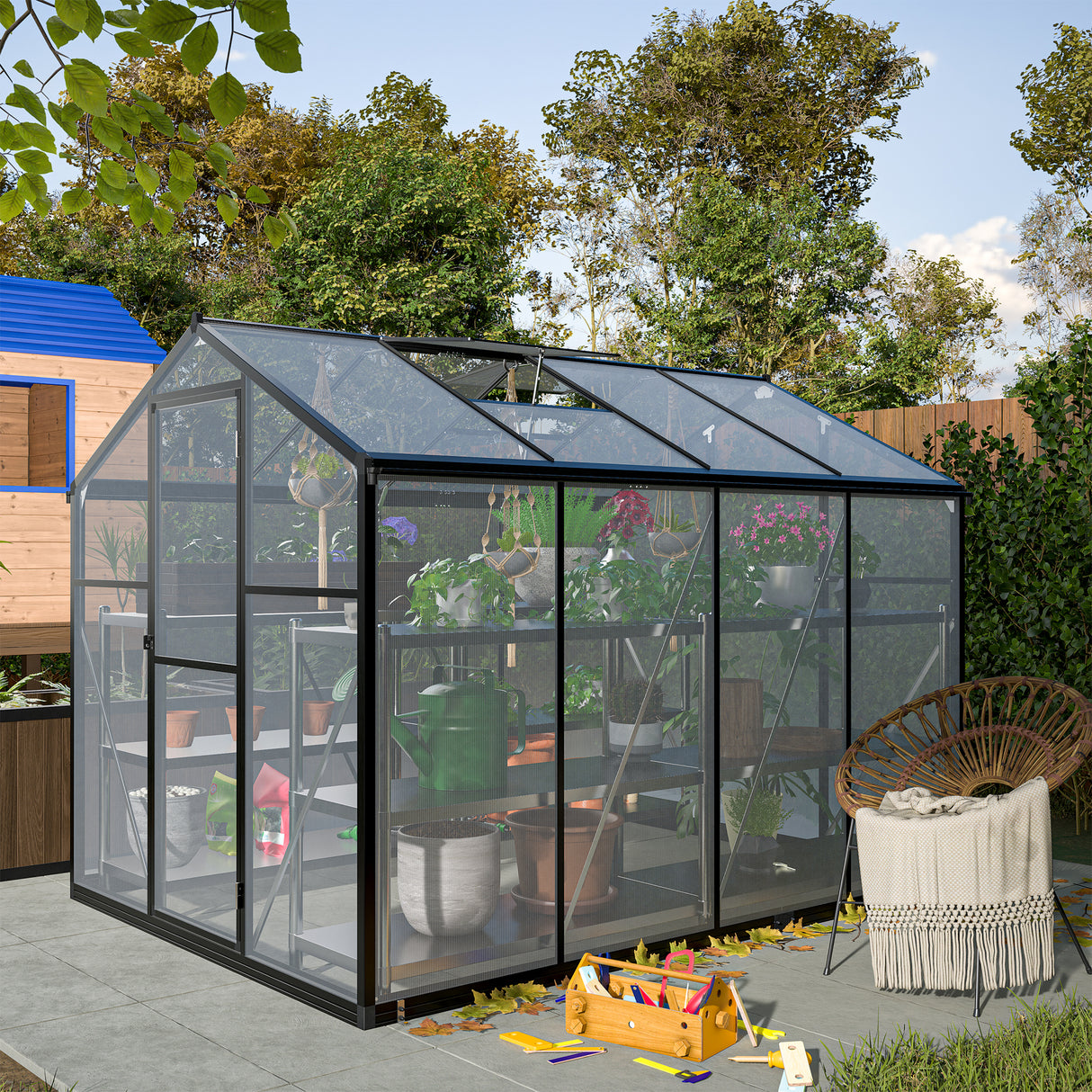 Aluminum Polycarbonate Large Walk-In Garden Greenhouse