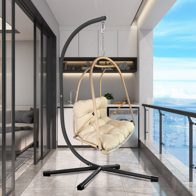 Outdoor Foldable Rattan Wicker Swing Egg Chair With Stand