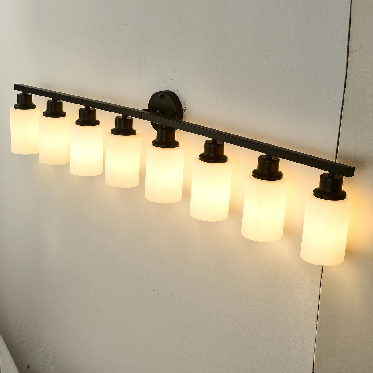 Modern Matte Black Glass 8-Light Wall Sconce Vanity Lamp - Omega Lifestyles