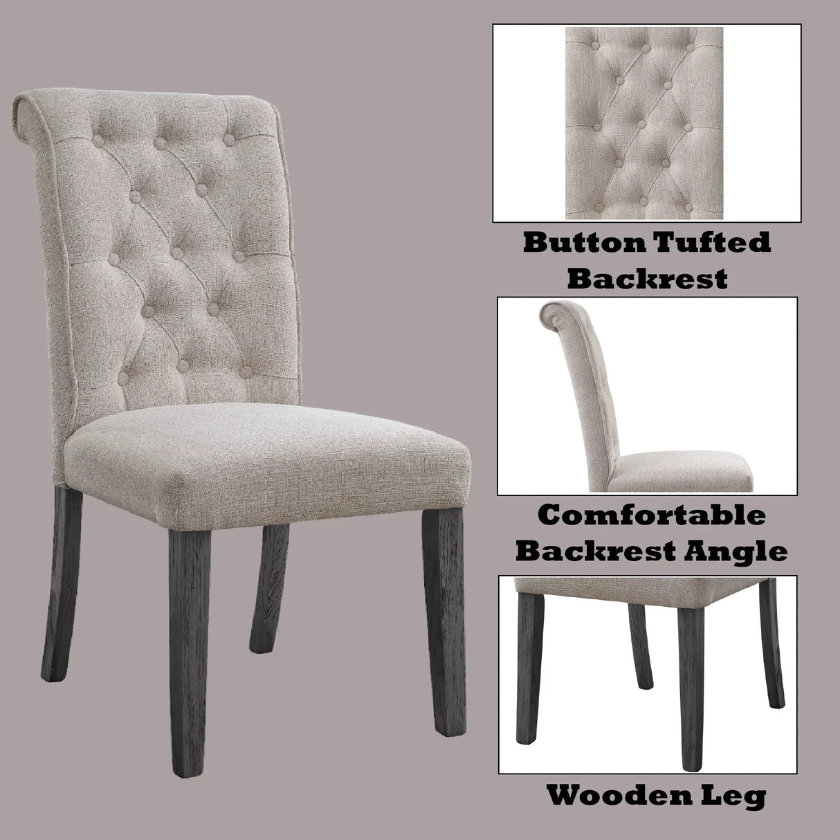 Set of 2 Beige Linen Synthetic Wood Side Chairs - Omega Lifestyles