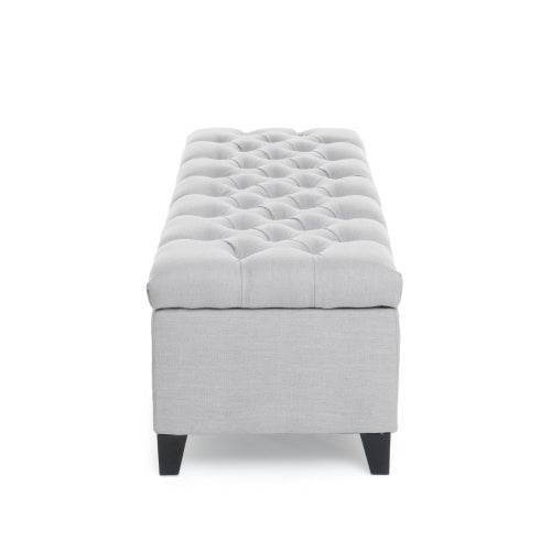 Contemporary Light Gray Fabric Button-Tufted Storage Ottoman - Omega Lifestyles