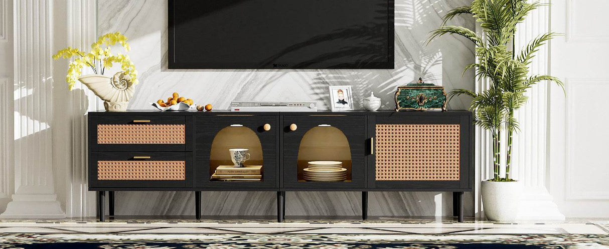 Modern Rattan-Inspired TV Stand With Storage Cabinets - Sleep Galleria