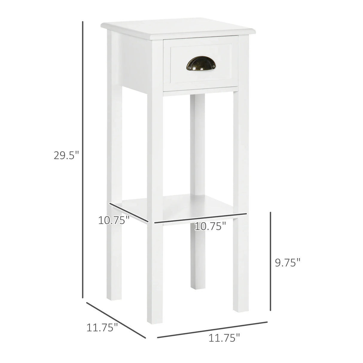 White MDF 2-Tier Side Table With Drawer and Shelf - Omega Lifestyles