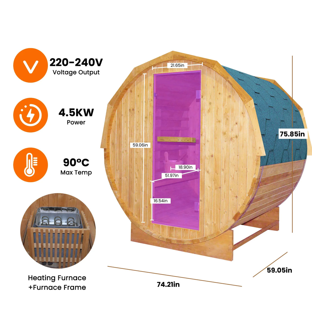 Metal Stove Heated Carbonized Spruce Wood Sauna Seat - Omega Lifestyles
