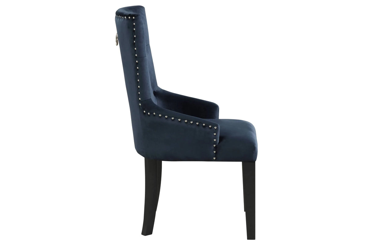 Dark Navy Velvet Parson Side Chair With Wood Legs - Omega Lifestyles