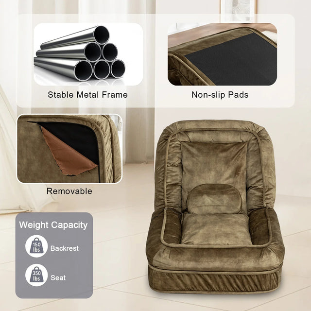 Adjustable Velvet Upholstered Floor Sofa With Massage Pillow - Omega Lifestyles