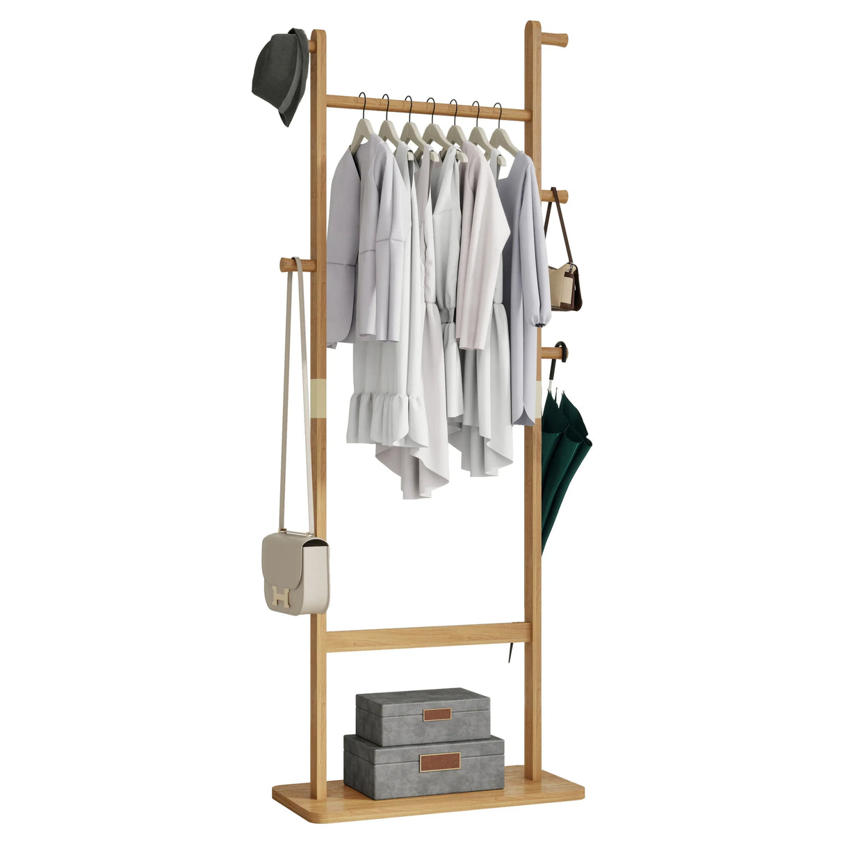 Solid Walnut Wood Coat Rack Stand With Natural Finish - Omega Lifestyles