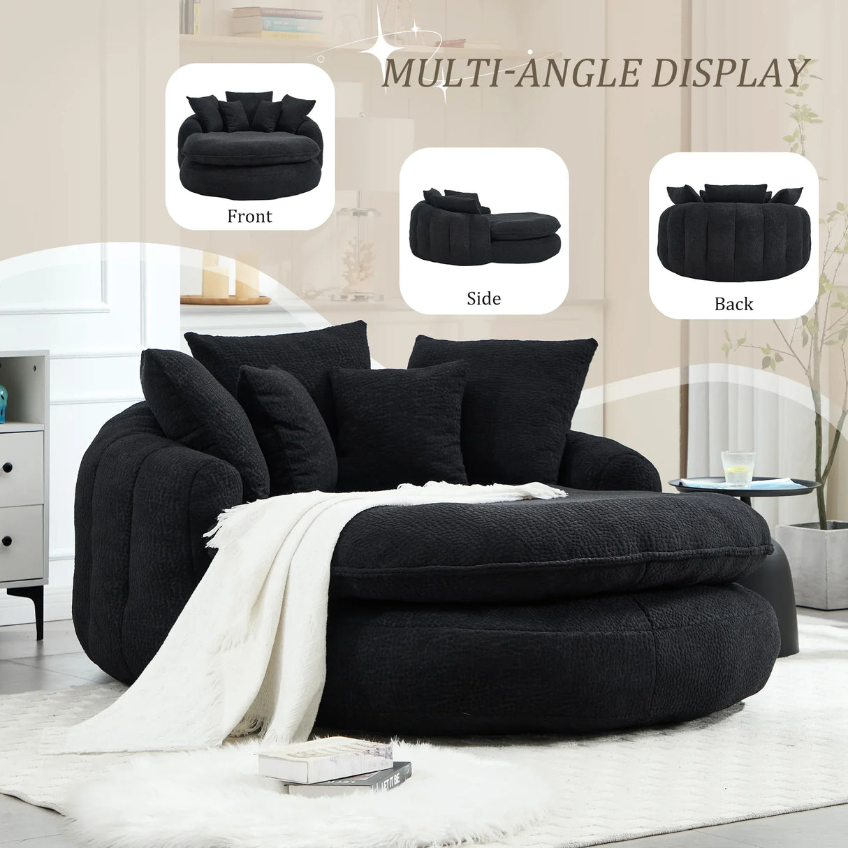 Oversized Chenille Memory Foam Bean Bag Sofa With Pillows - Omega Lifestyles