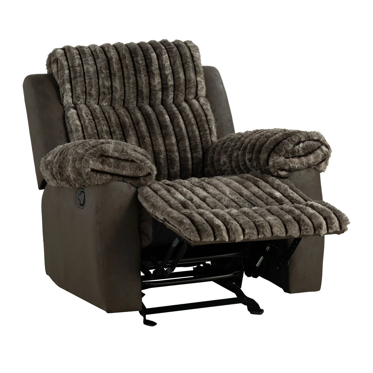 Transitional Two-Tone Brown Manual Glider Recliner - Omega Lifestyles
