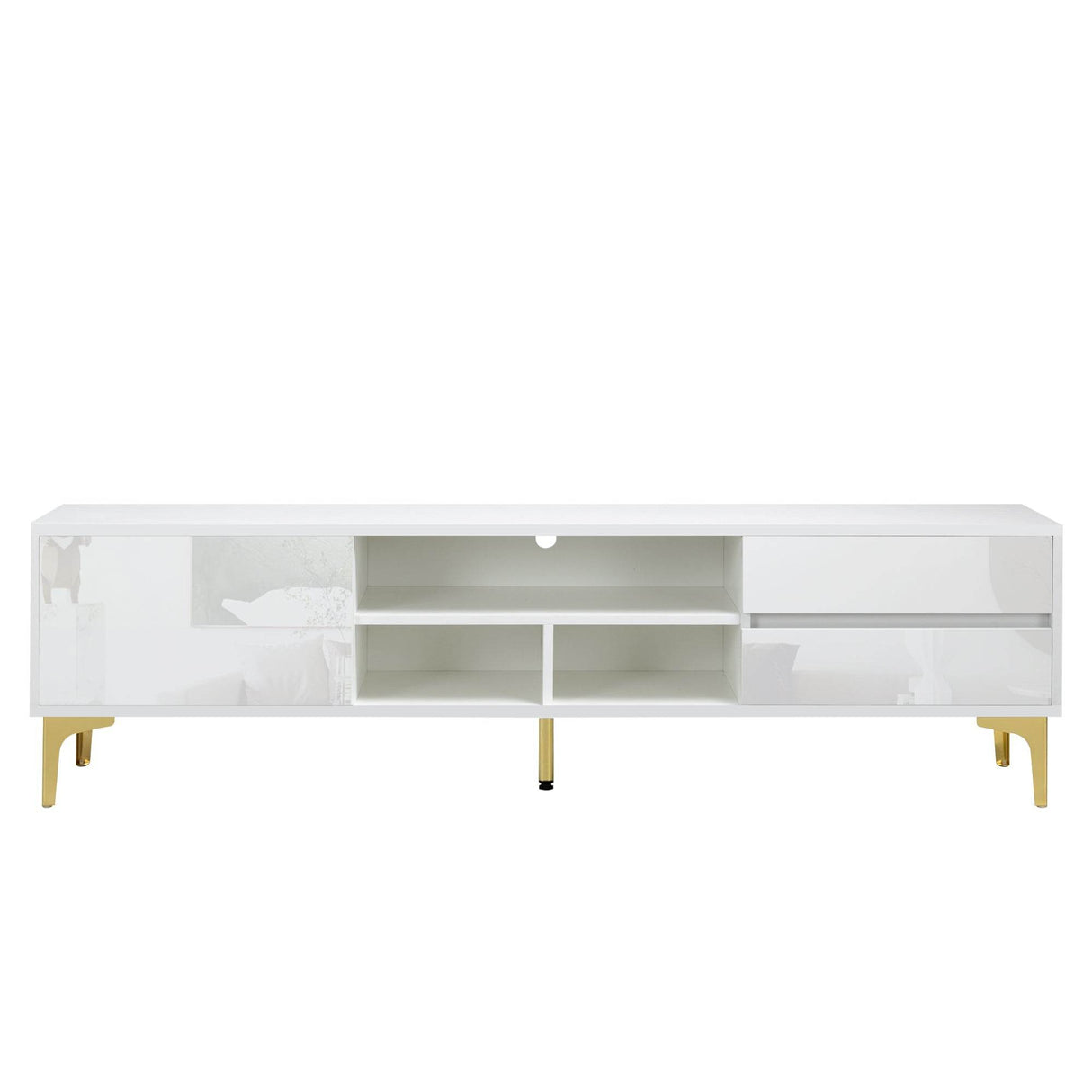 Antique White Particle Board TV Stand Console With LED Lights - Omega Lifestyles