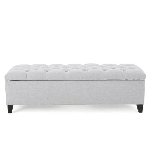 Contemporary Light Gray Fabric Button-Tufted Storage Ottoman - Omega Lifestyles