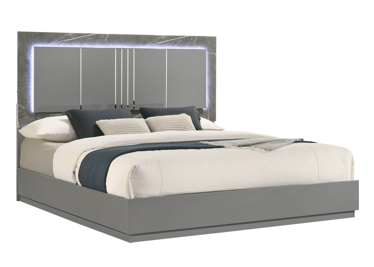 Modern King Wood Bed Frame With LED Lighting
