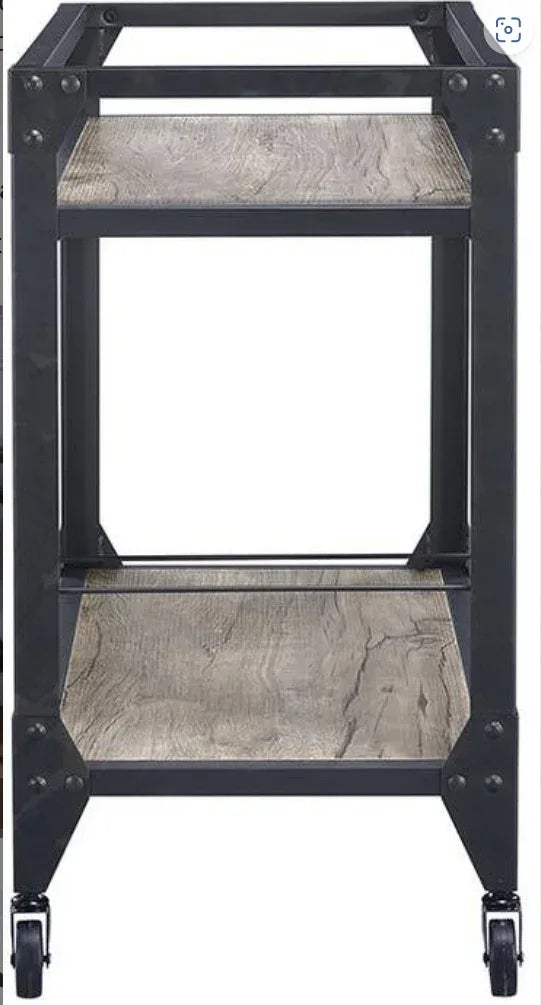 Rustic Oak Metal Serving Cart With Wine Rack - Omega Lifestyles