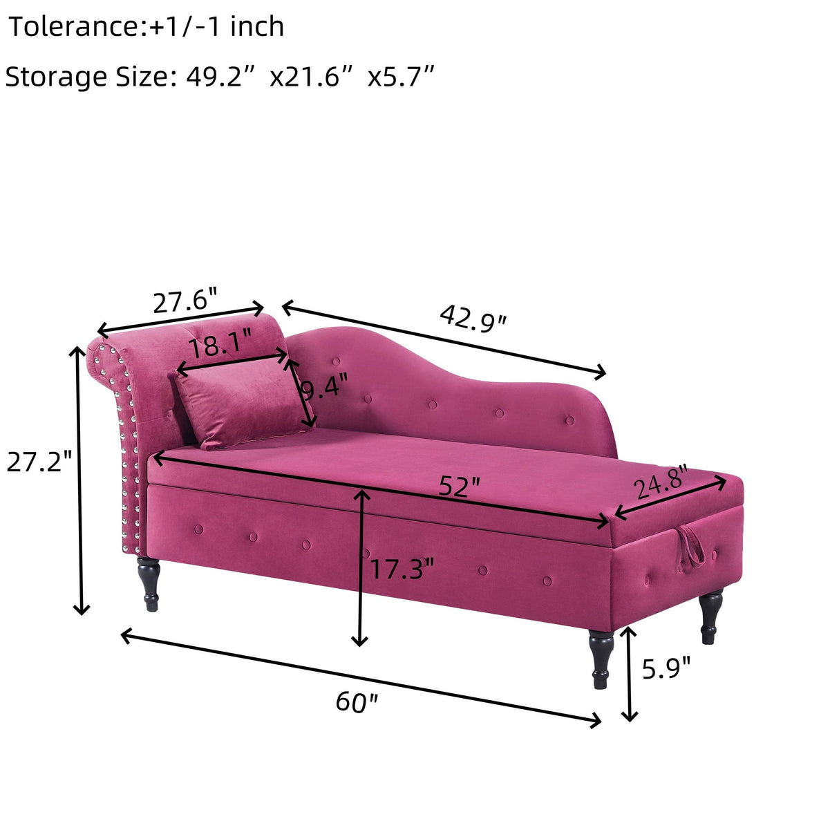 Velvet Upholstered Medium Firm Storage Chaise Lounge Bench - Omega Lifestyles