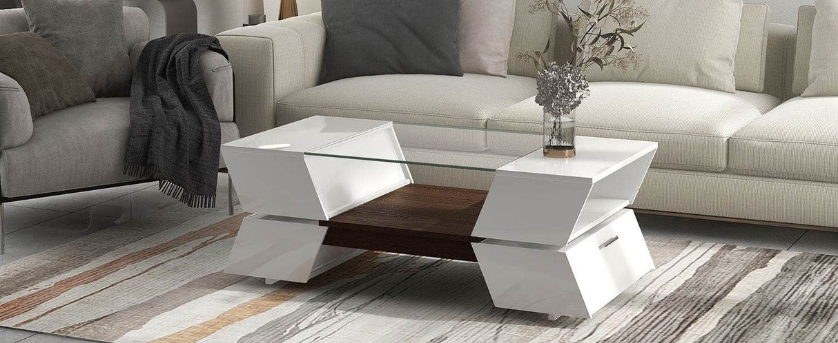 Modernist 2-Tier White Glass Top Coffee Table - Sleep Galleria