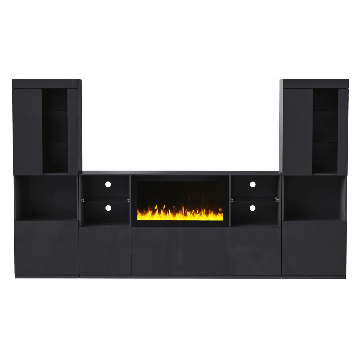 Modern Black LED Fireplace TV Stand with Shelves - Omega Lifestyles