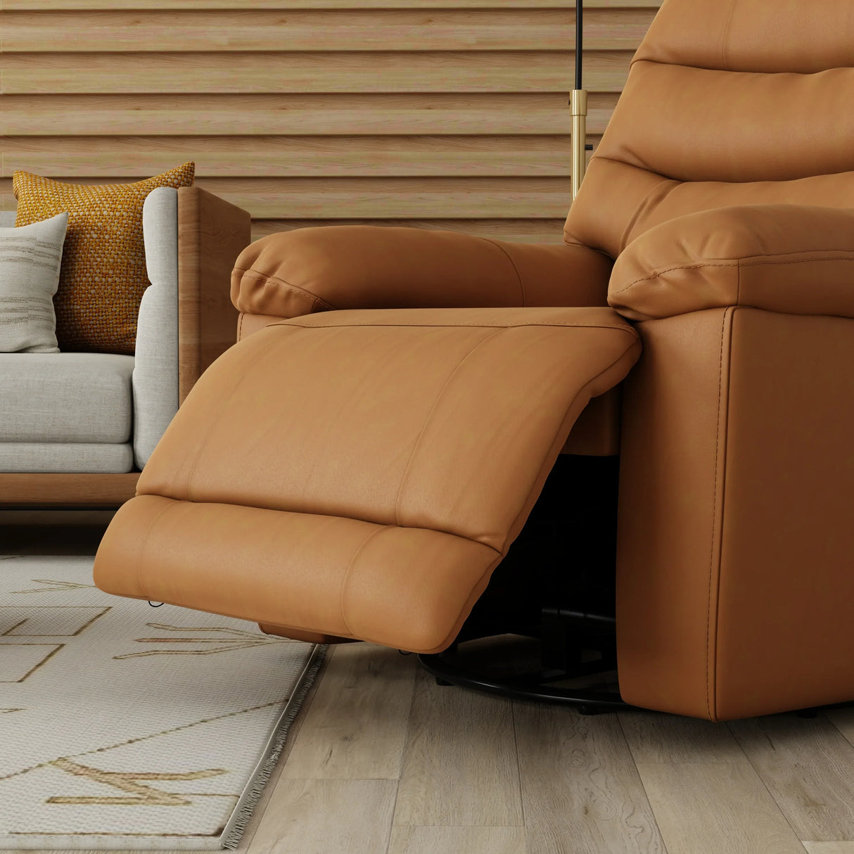 Swivel Glider Recliner With Manual Footrest Brown Leather - Omega Lifestyles