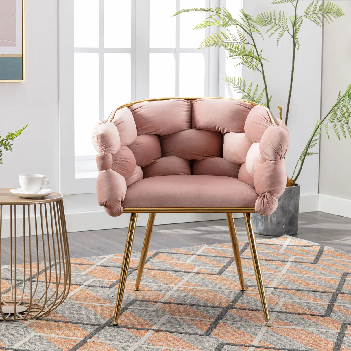 Modern Velvet Accent Chair Soft Cotton Interior Pink - Omega Lifestyles