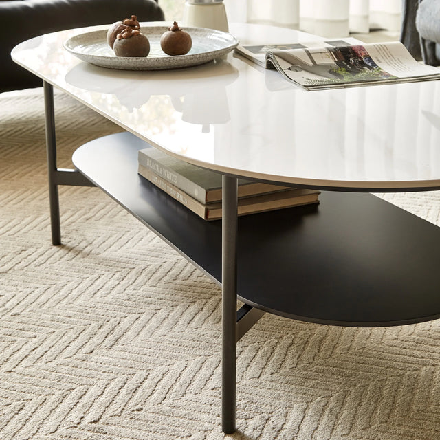 Modern Ceramic And Walnut Finish Coffee Table - Omega Lifestyles