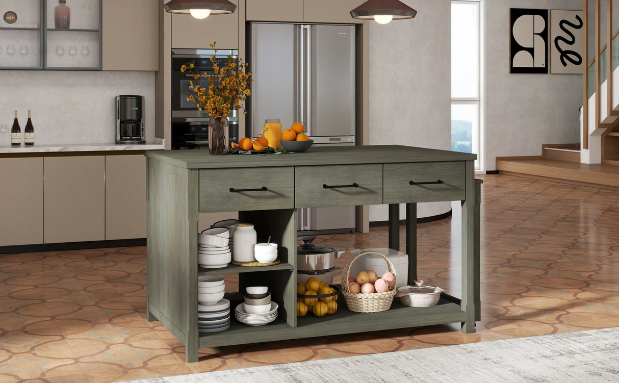 Expandable Retro Kitchen Island With Built-In Power Outlets - Omega Lifestyles