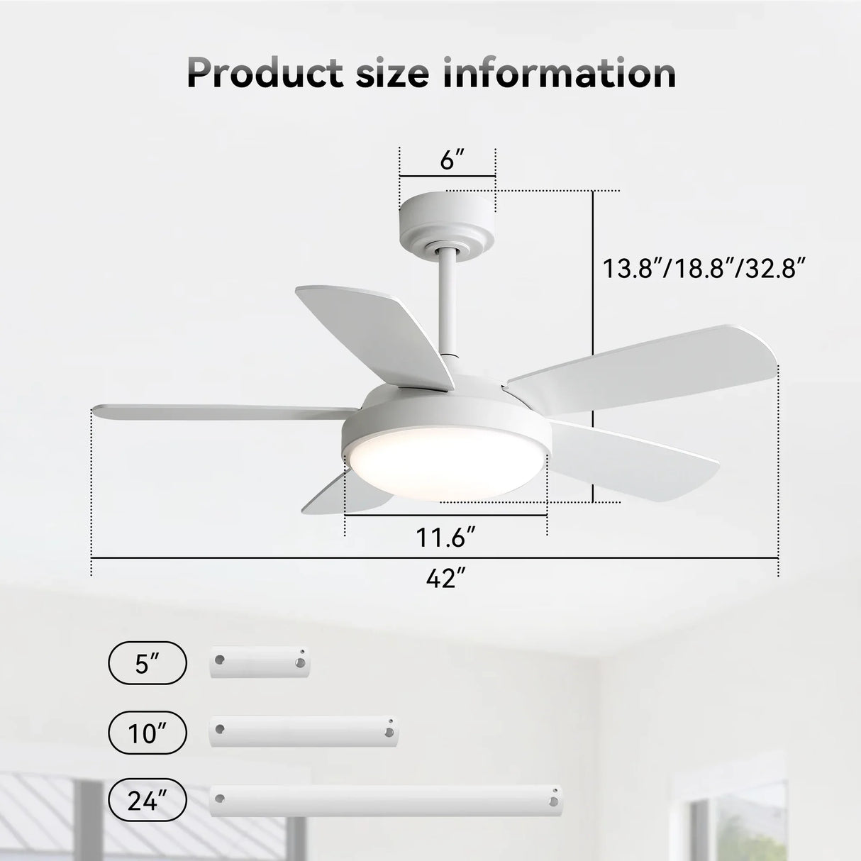 42-Inch White MDF Remote Controlled Ceiling Fan With Light - Omega Lifestyles